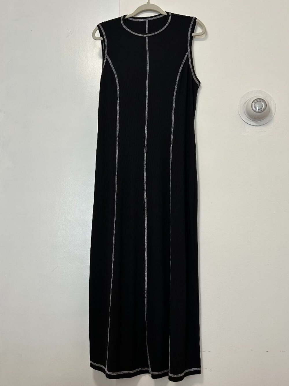 Black Sleeveless Midi A Line Dress with White Piping XL